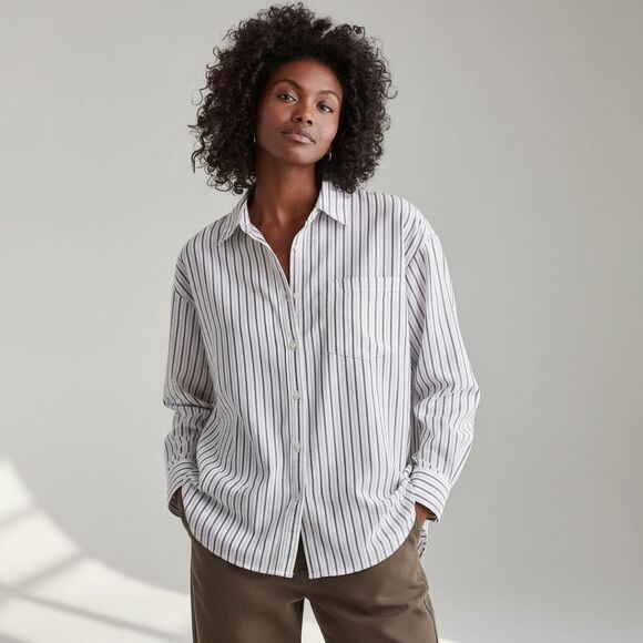 Offline by Aerie Oversized Striped Button Down Shirt Women’s Large 100% Cotton - Picture 1 of 6
